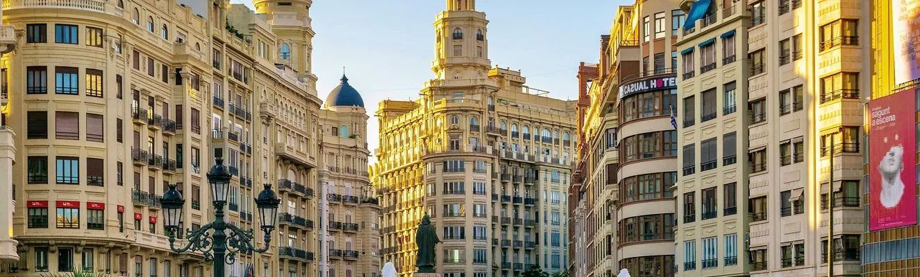 Evening glow at Placa de l'Ajuntament, Valencia, Spain